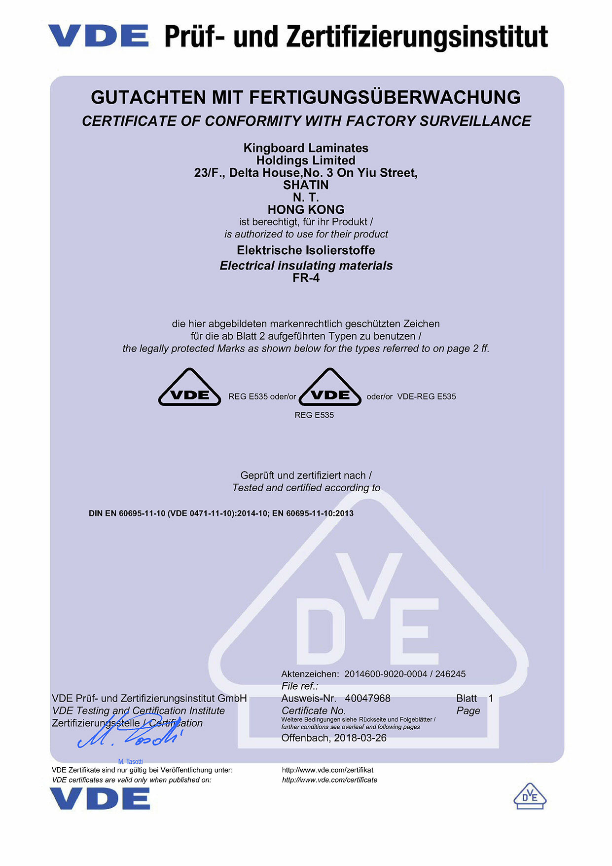 VDE Certificate